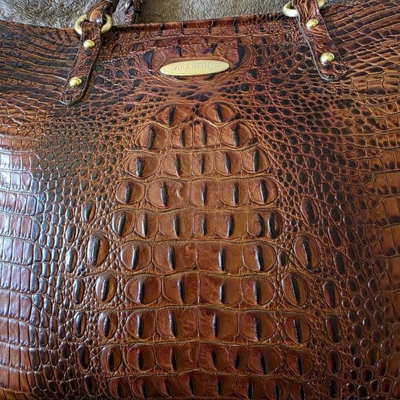 Brahmin Medium Asher Toasted Melbourne Croc Embossed Tote Leather Bag - Picture 14 of 16